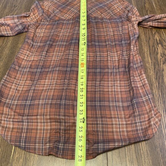 Becool Women’s Small Button Up Long Sleeve Plaid Shirt Brown Checked Rust Light - Picture 9 of 9